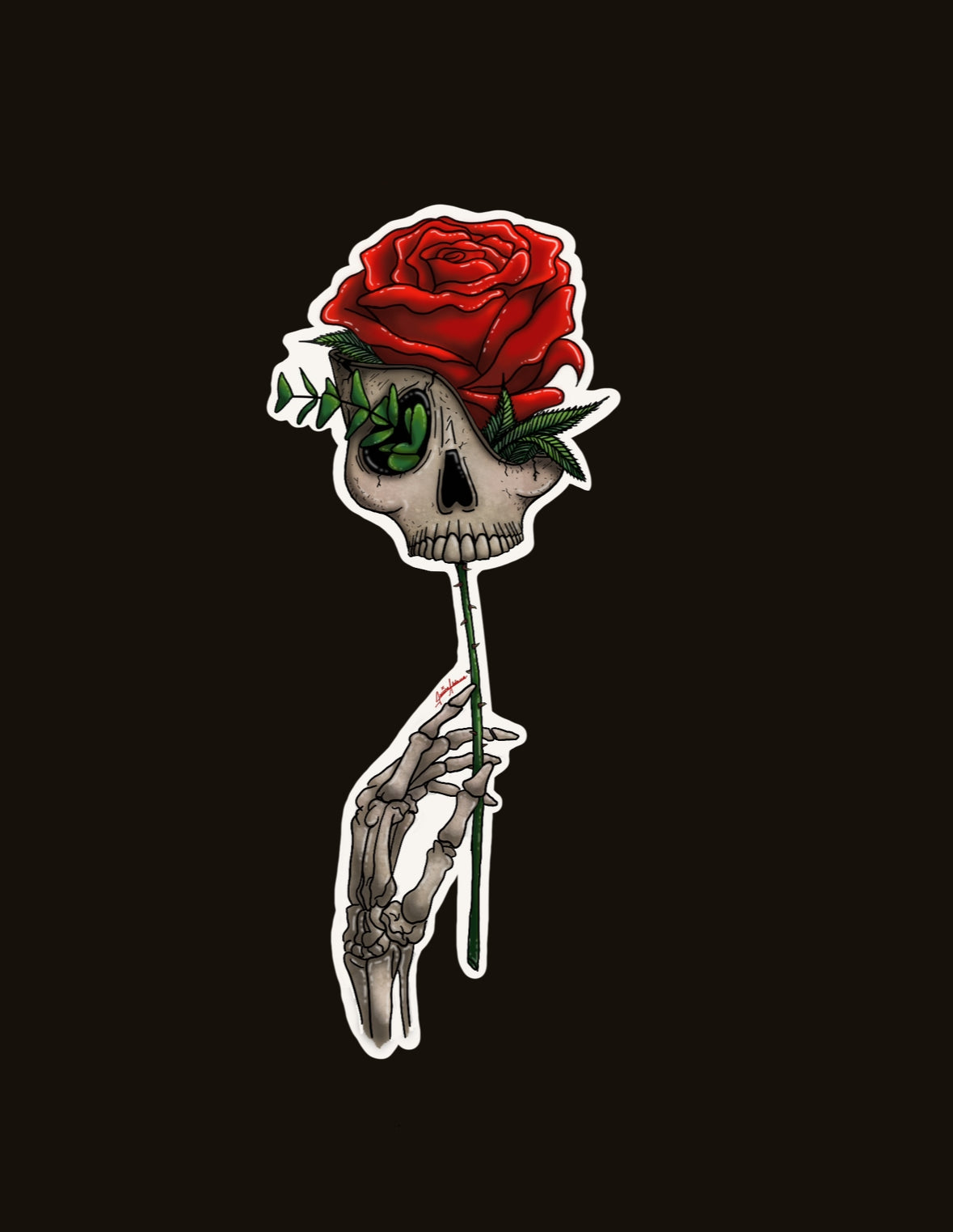 Skull rose sticker