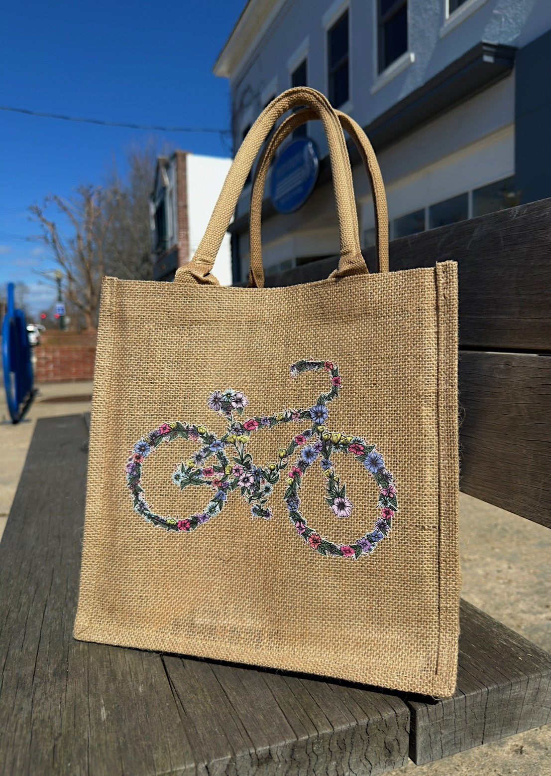 Floral Bicycle burlap bag