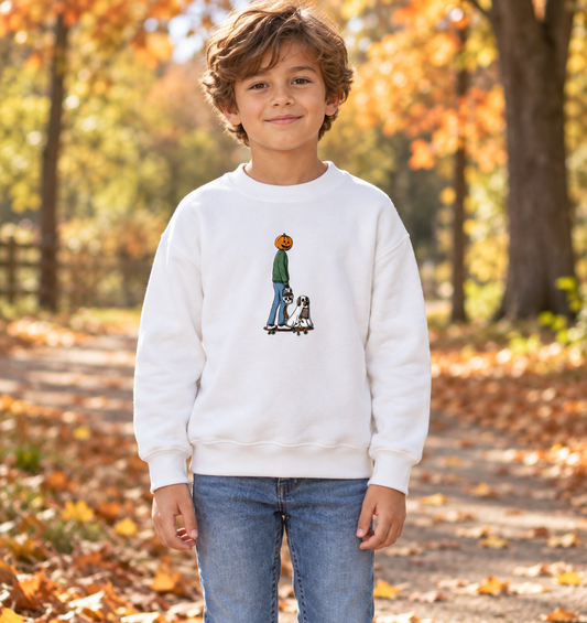White Kids Just Skating by Halloween Sweatshirt lifestyle mockup