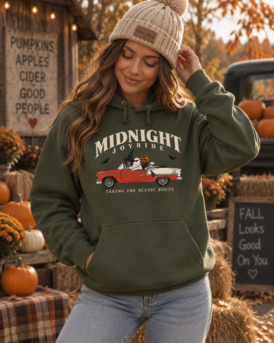 Midnight Joyride hoodie in olive green