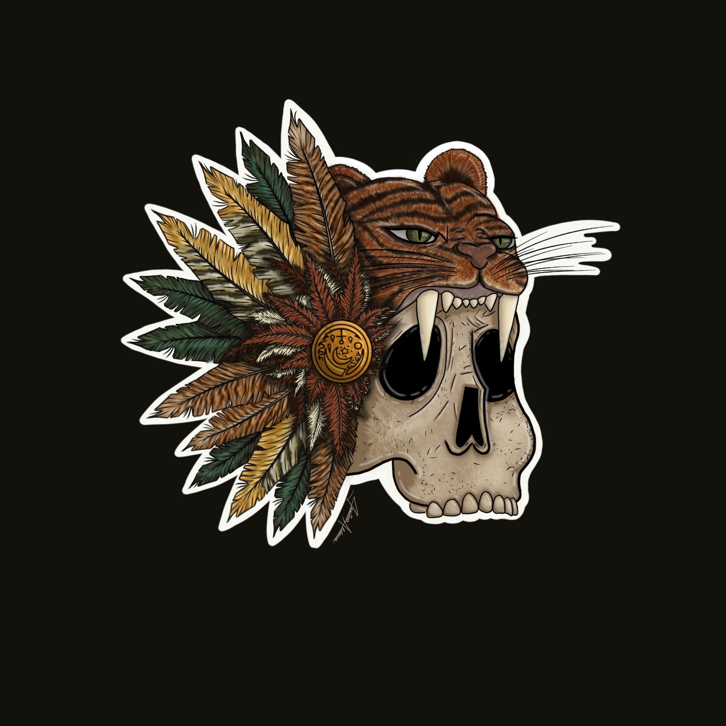 Pegatina de cabeza de calavera/cabeza de tigre