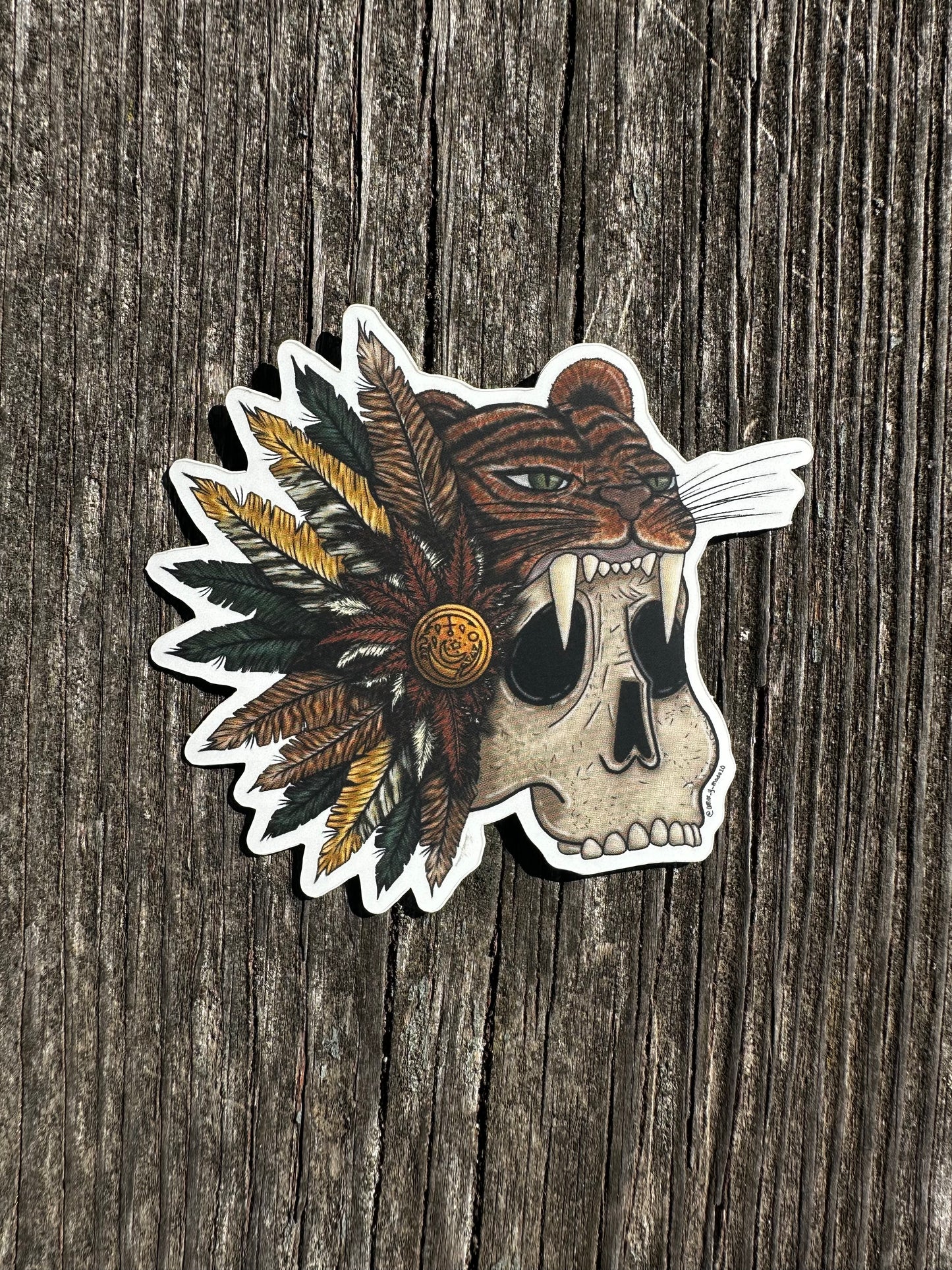 Pegatina de cabeza de calavera/cabeza de tigre