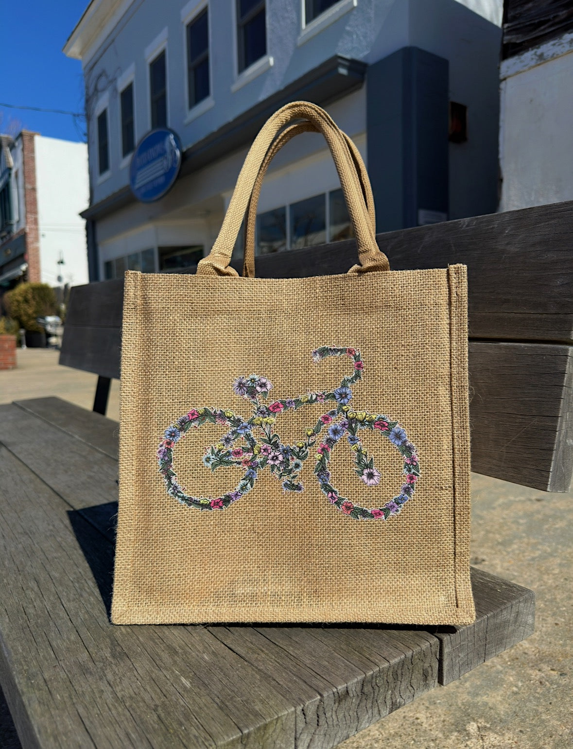 Floral Bicycle burlap bag