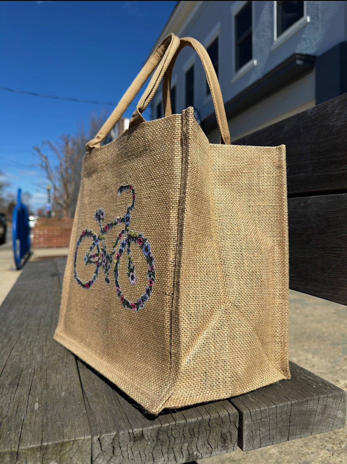 Floral Bicycle burlap bag