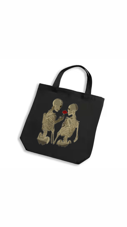 Skeleton with rose tote bag