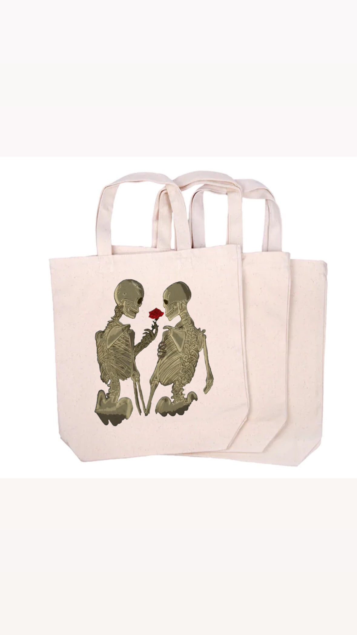 Skeleton with rose tote bag