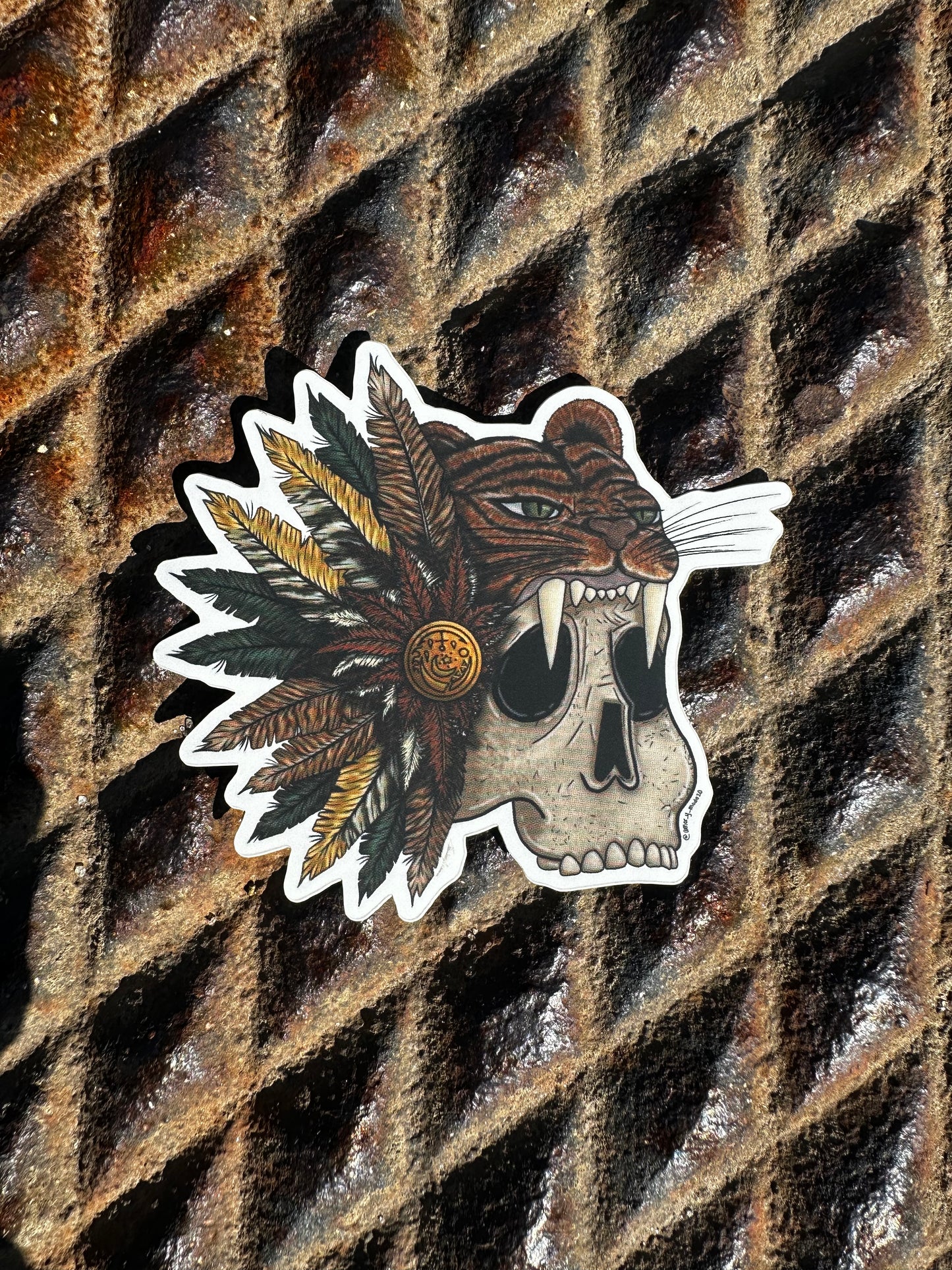 Pegatina de cabeza de calavera/cabeza de tigre