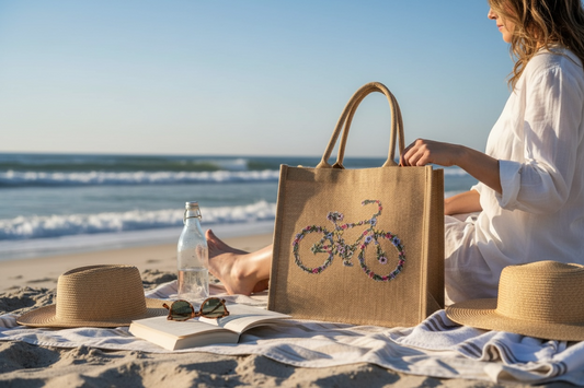 Floral Bicycle burlap bag