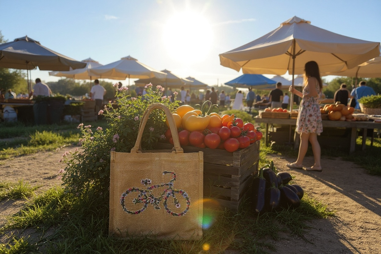 Floral Bicycle burlap bag