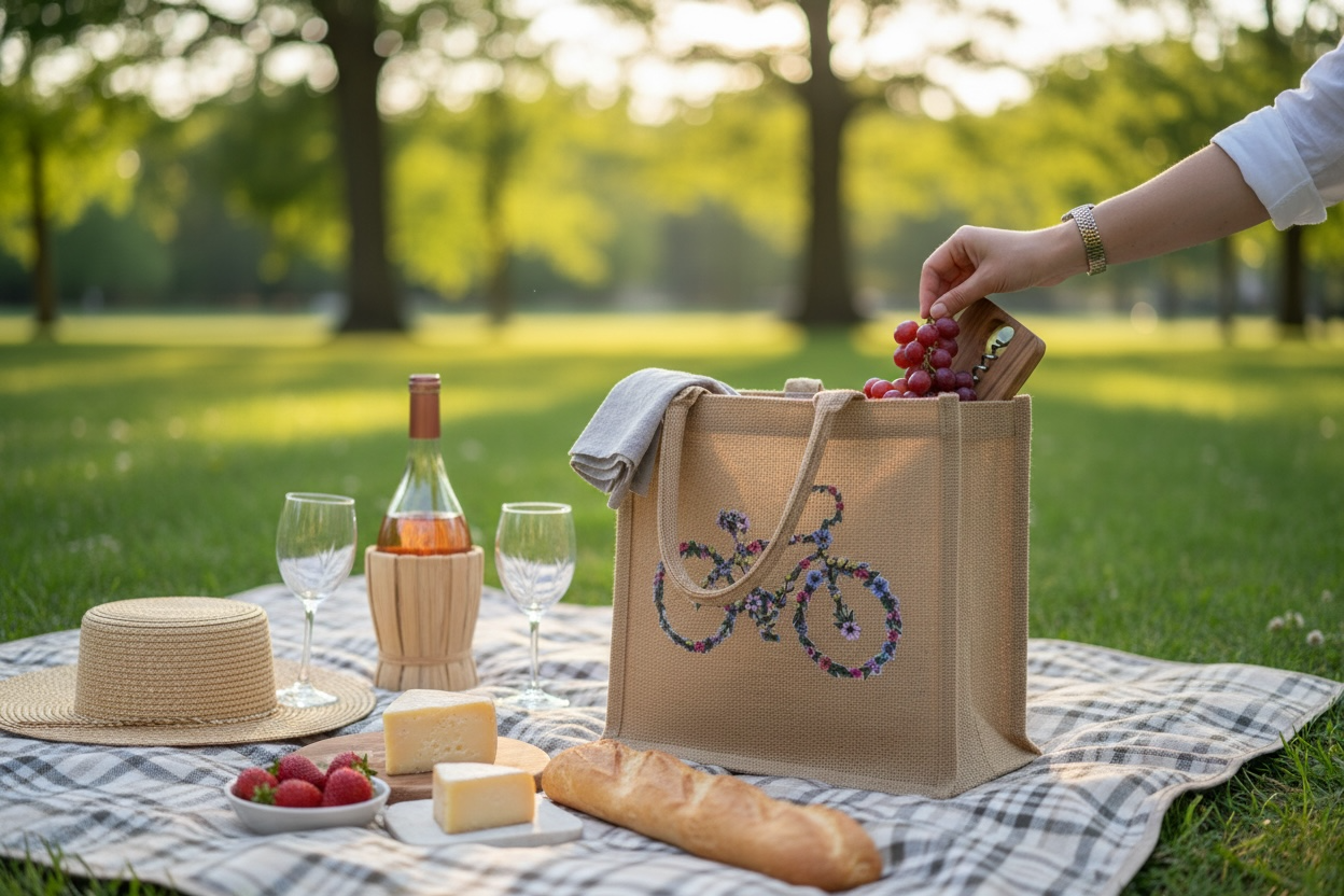 Floral Bicycle burlap bag