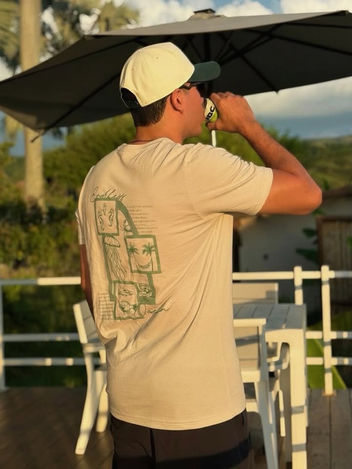 Real-life Endless Ocean T-shirt, showing the green artwork on the back