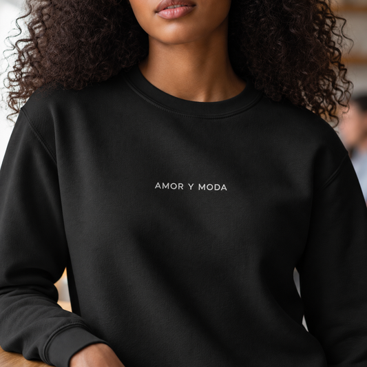 Amor y Moda black crewneck logo detail mockup