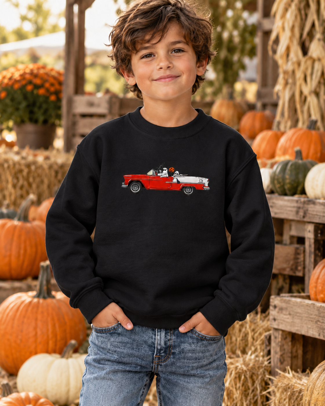 Black Kids Halloween Sweatshirt lifestyle mockup