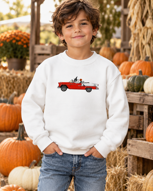 White Kids Halloween Sweatshirt lifestyle mockup
