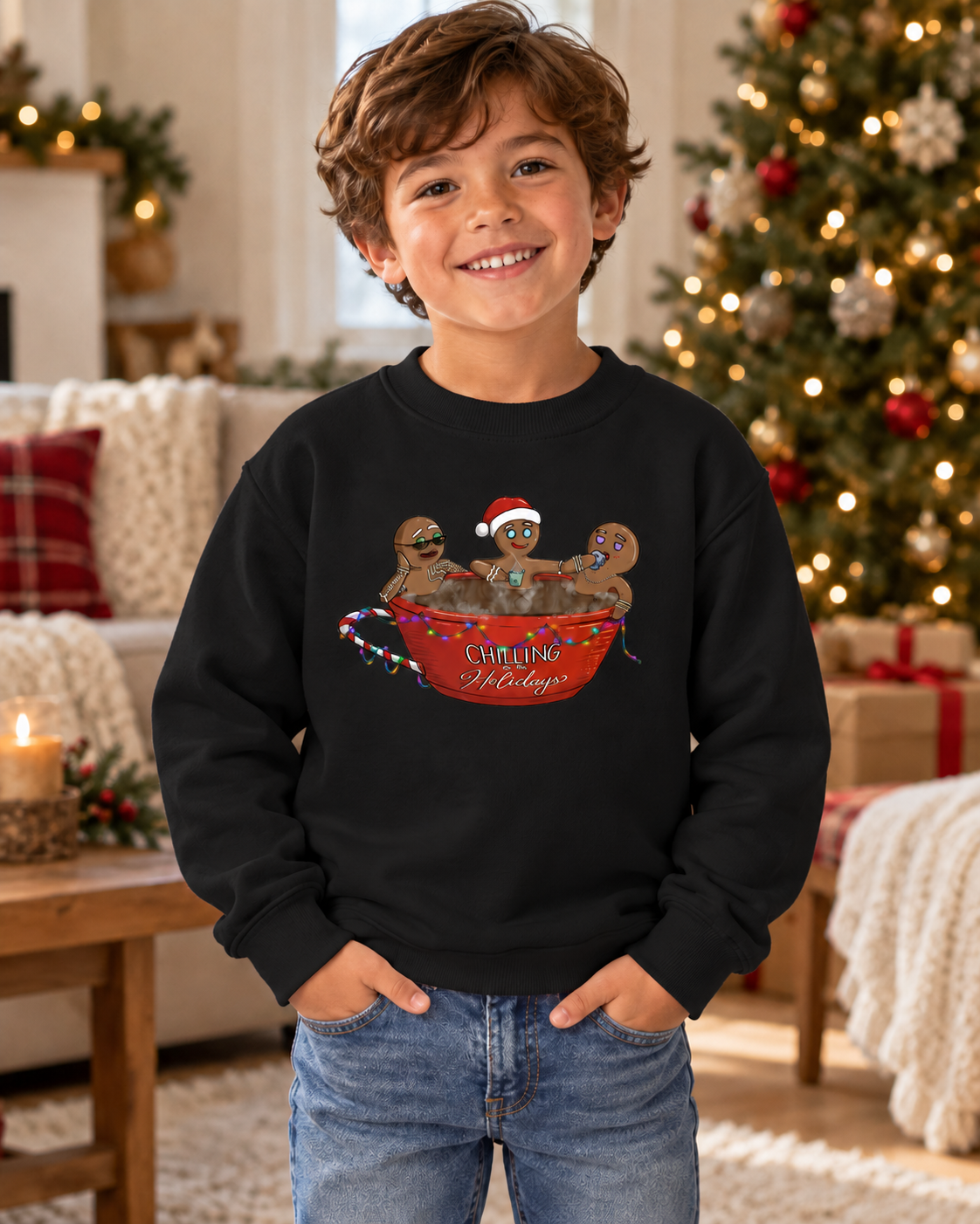Black Kids Christmas sweatshirt lifestyle mockup