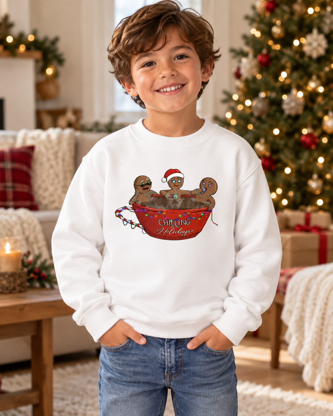 kids christmas crewneck lifestyle mockup