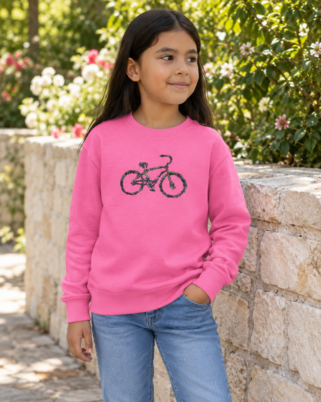 kids floral bicycle crewneck lifestyle mockup