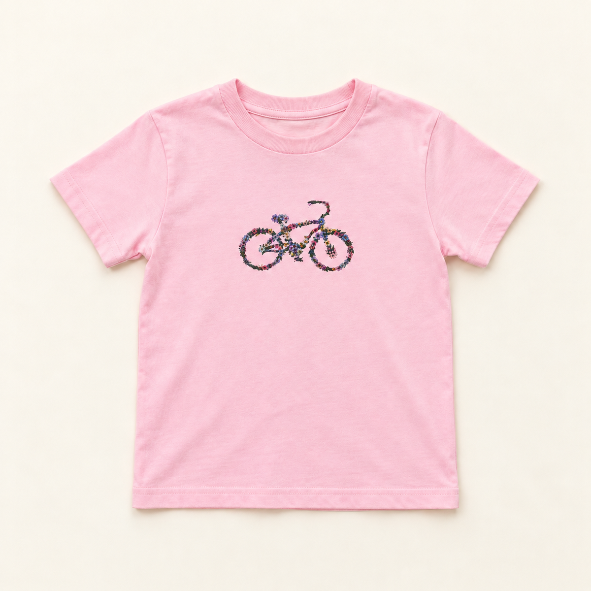 Kid’s floral bicycle T-shirt apparel-only mockup