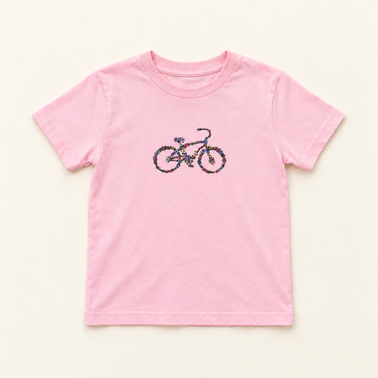 Kid’s floral bicycle T-shirt apparel-only mockup