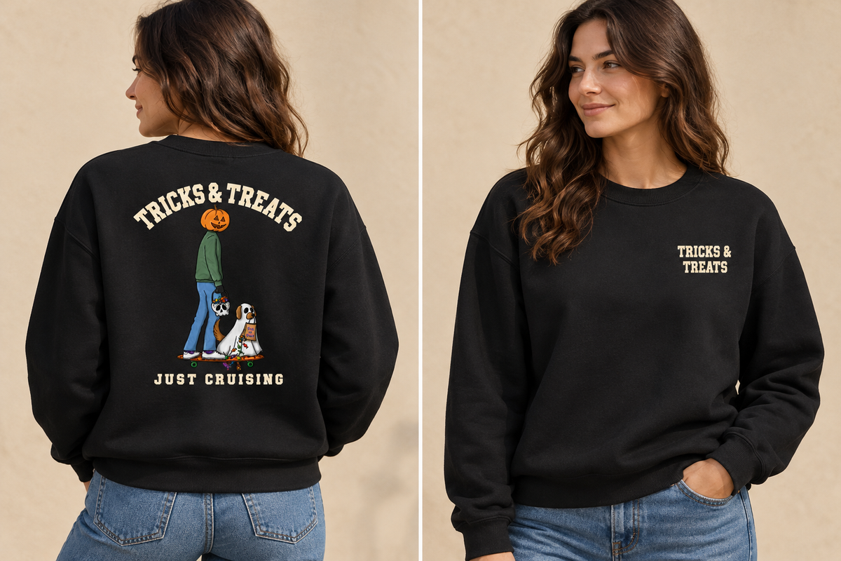 Tricks & Treats Black Crewneck front and back