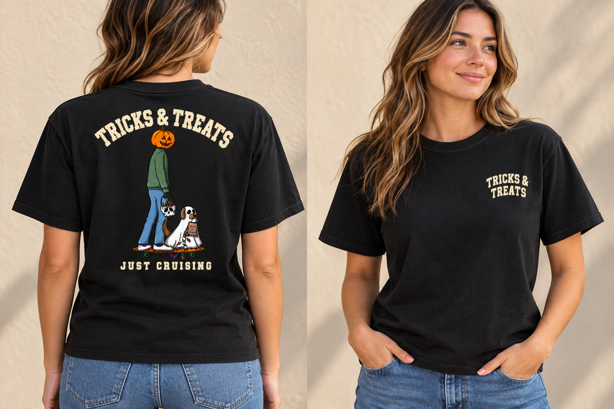 Tricks & Treats Black T-Shirt front and back