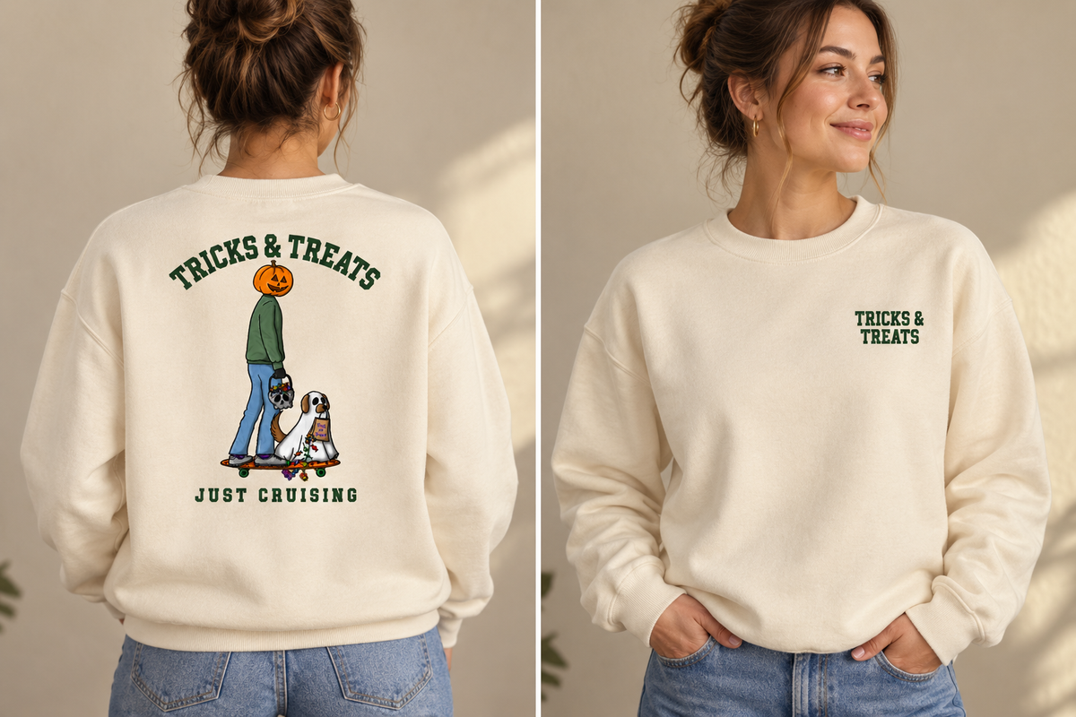 Tricks & Treats Cream Crewneck front and back