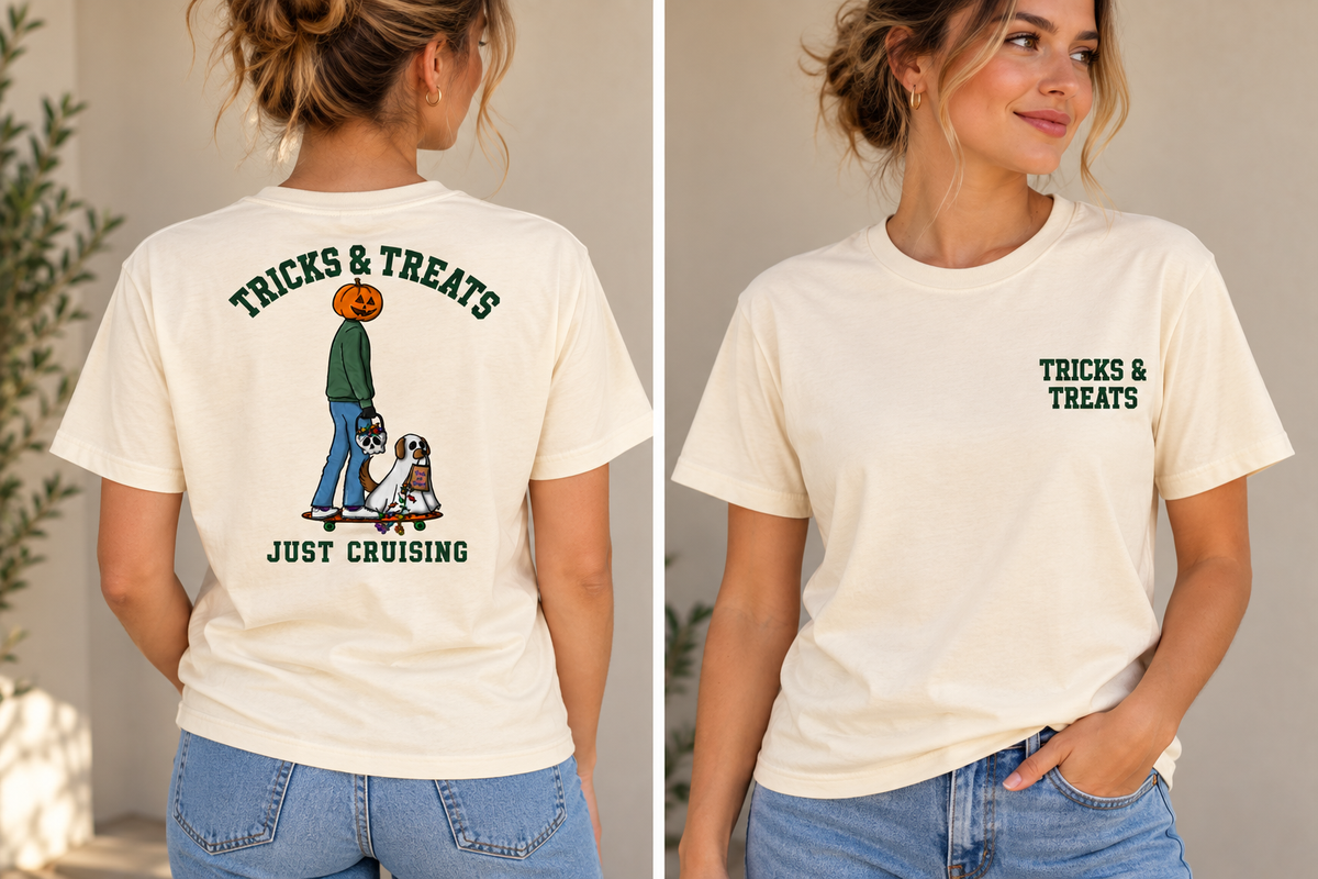 Tricks & Treats Cream T-Shirt front and back